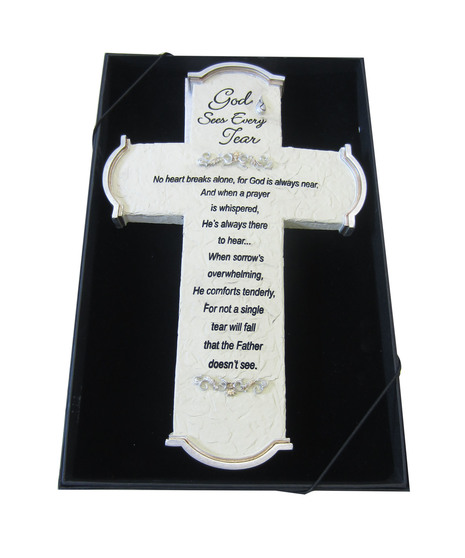 Resin cross printed with the verse 