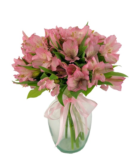 Vased Pink Alstroemeria- Breast Cancer Awareness Arrangement