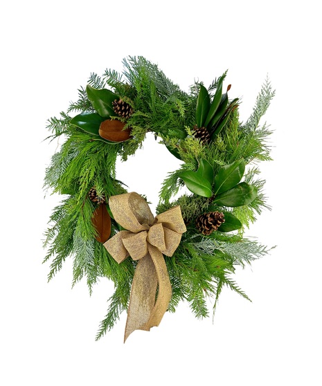 Holiday Burlap Evergreen Wreath