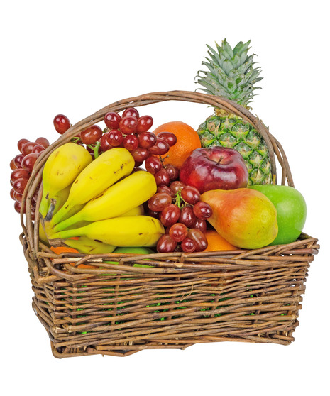 A colorful assortment of fresh fruits araranged by hand and delivered to their door. 