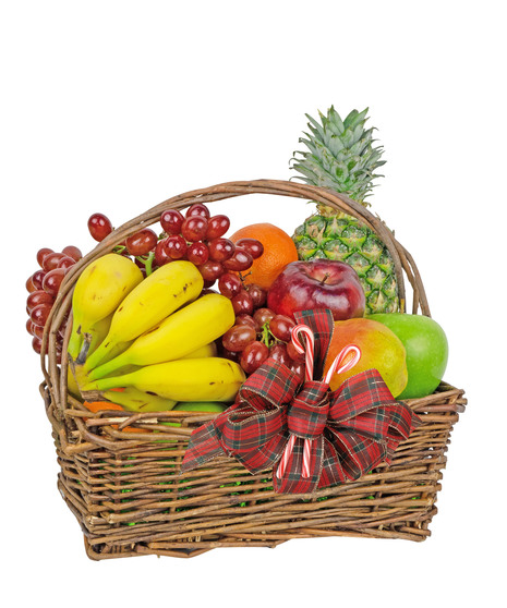 A colorful assortment of fresh fruits araranged by hand and delivered to their door. 