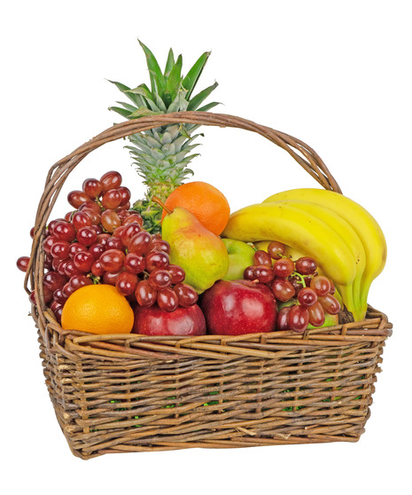A colorful assortment of fresh fruits araranged by hand and delivered to their door. 