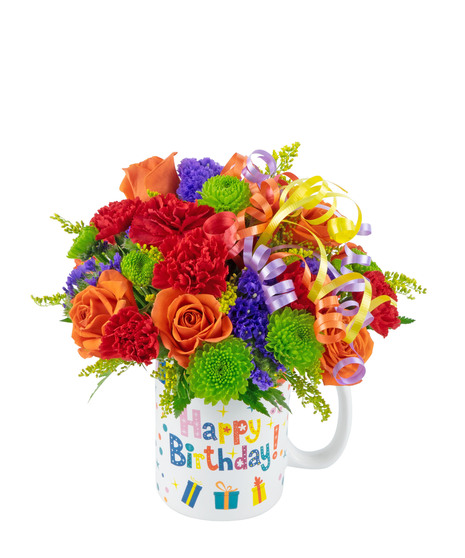 Happy Birthday Flower Bouquet in Celebrate Mug