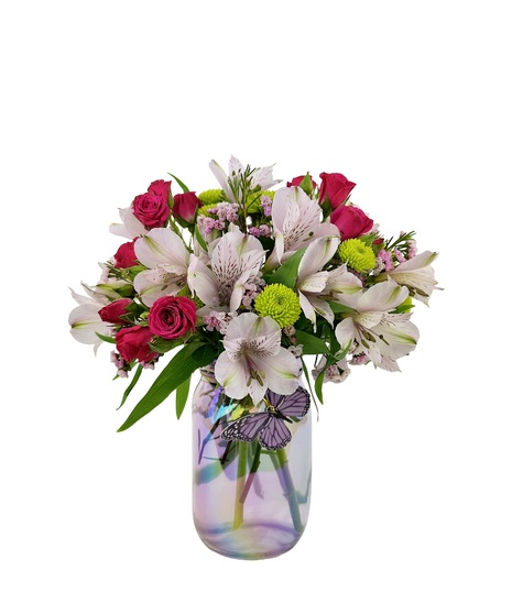 4 colors, with spray roses, alstromeria, buttons and ranunculus.