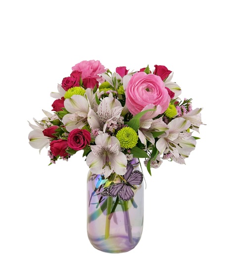 4 colors, with spray roses, alstromeria, buttons and ranunculus.