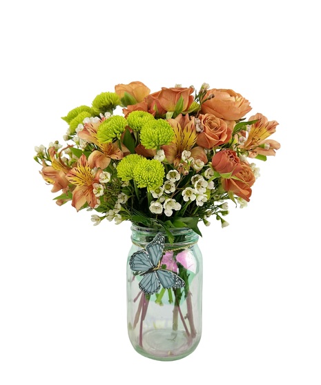 4 colors, with spray roses, alstromeria, buttons and ranunculus.