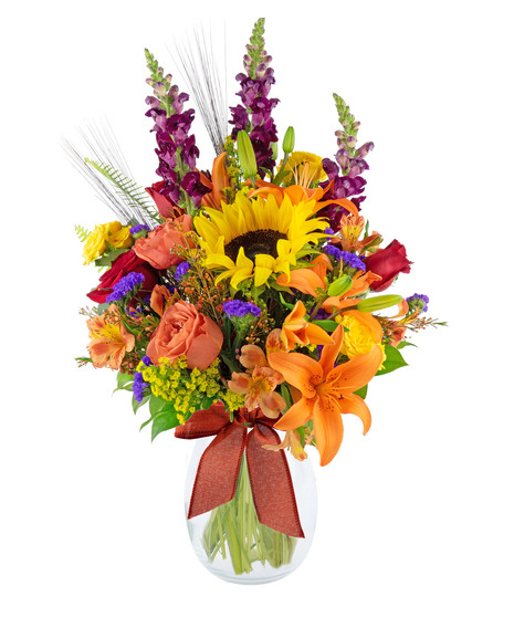 Seasonal colors abound in this Autumn beauty, designed to make a lasting impression. 