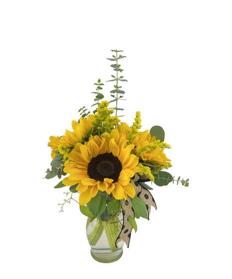 sunflowers in a clear basket