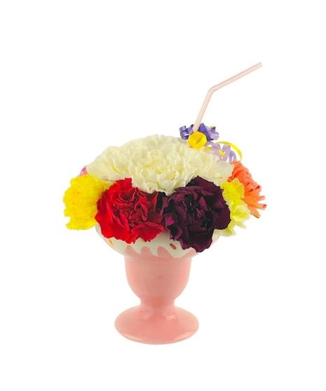 Carnations arranged to look like an ice cream sundae.